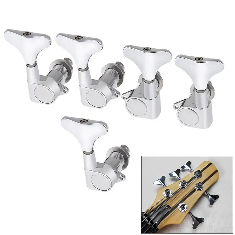 5 String Bass Tuner 2L+3R Chrome Guitar Utesnené ladenie kolíkových kolíkov Hudobné prístrojové prístroj