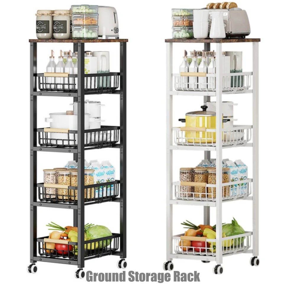 5 -stupňová kuchynská úložná košík podlahový stojan na mikrovlnné poličky Movinateľný hrniec Rack Rool Trolley Storage Basket Kitchen Trolley