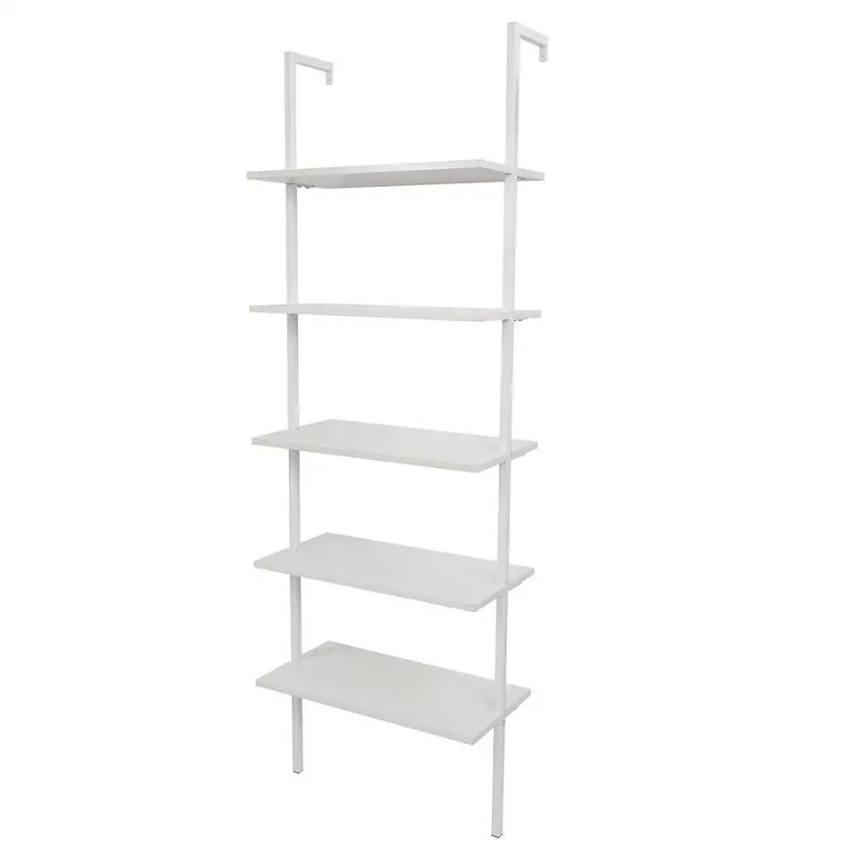 5-stupňová polica Drevená rebrík knižnica s kovovými rámcovými kníhkupectvámi robustný