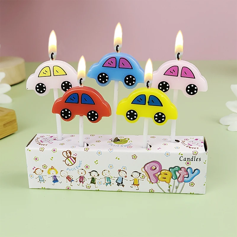 5 Sviečky automobilov Detské narodeniny Cute Cake Dekoratívne sviečky detská narodeninová oslava Pečenie päť farebných doplnkov