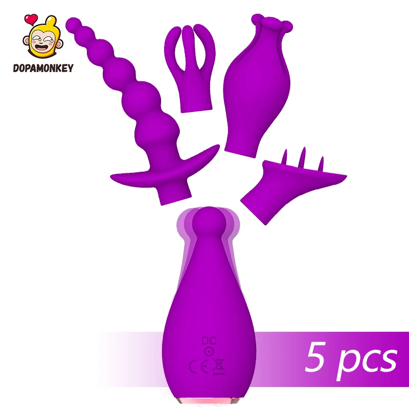 5 v 1 dildo vibrátor Glans Clitoris Stimulator Butt Plug Woman Masturbator Sex Hračky G Spot bradavky Maságer pár Sex Products