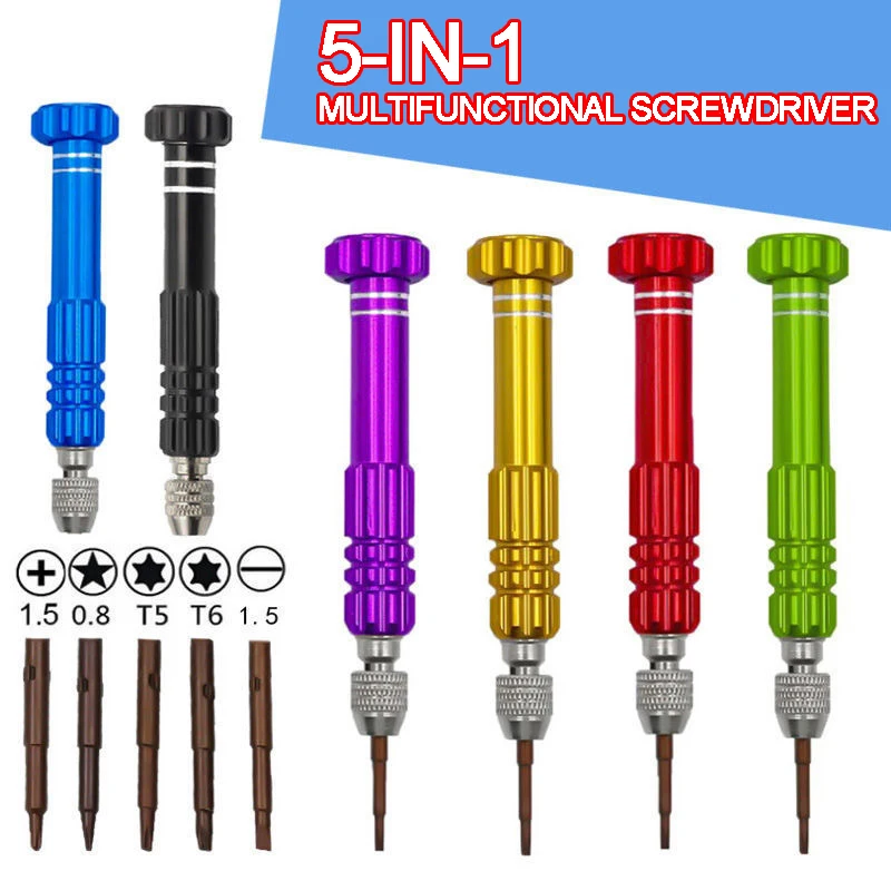 5 v 1 mini skrutkovač set hliníkovej zliatiny Demassembod Demadbly Driver Driver pre DIY Mobile IPhone Opravy Samsung Sony ručné náradie