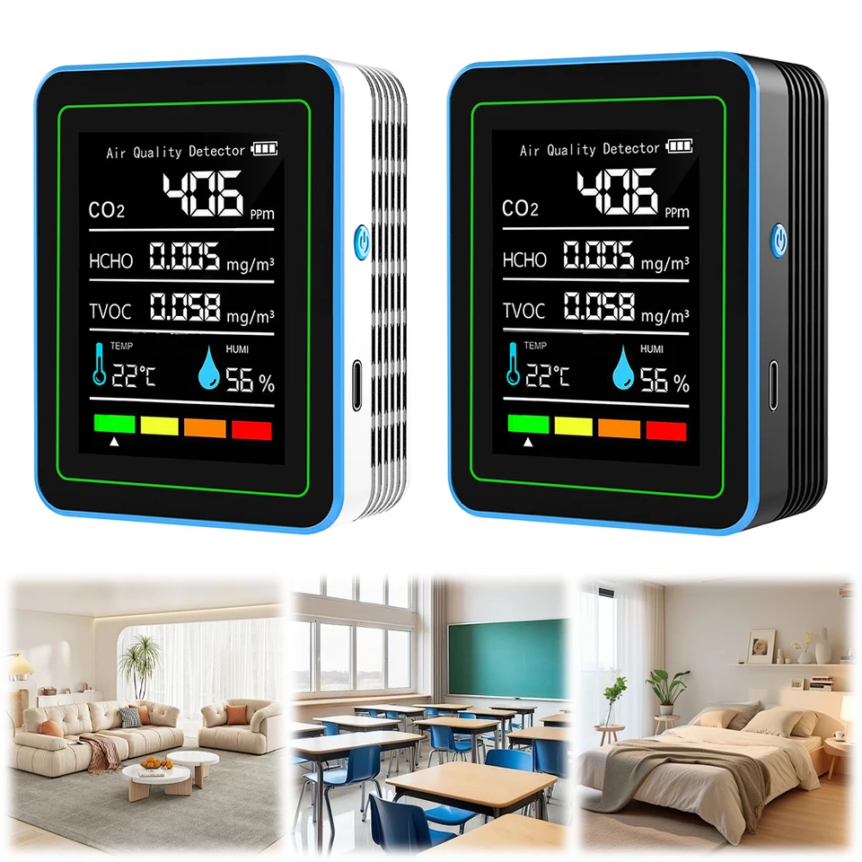 5-v-1 Monitor kvality ovzdušia Kvalita vzduchu Kvalita vzduchu USB nabíjanie v interiéri Kvalita ovzdušia prenosný detektor CO2 pre vnútorné vonkajšie