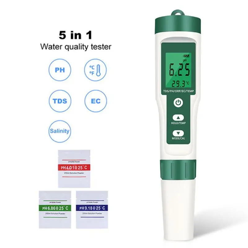 5 v 1 Tester kvality vody Monitor PH EC TDS teplotný meter ORP pre bazény Digitálny detektor kvality akvárií pitnej vody