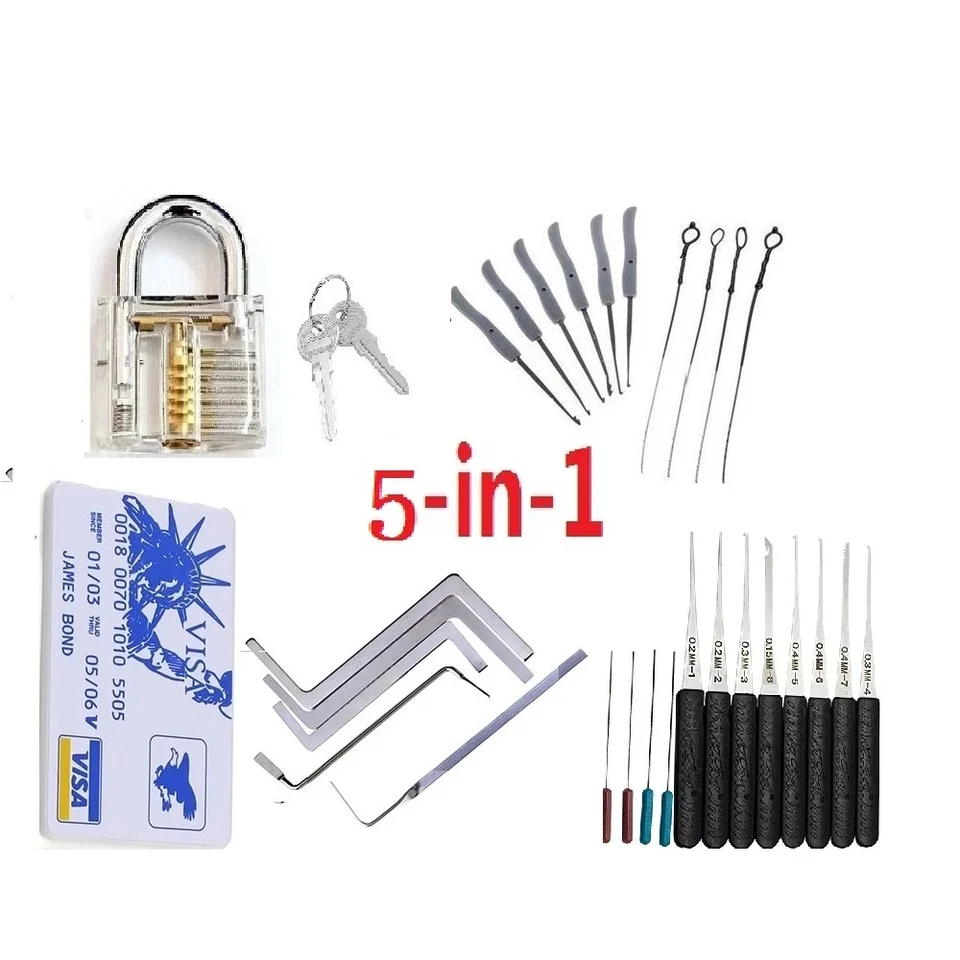5 v 1 zámočník dodávka ručných náradia Zamknutím Zamierka Set Set Row Tension Wrench Tool Broken Key Automatický extraktor Odstráňte hardvér Hook
