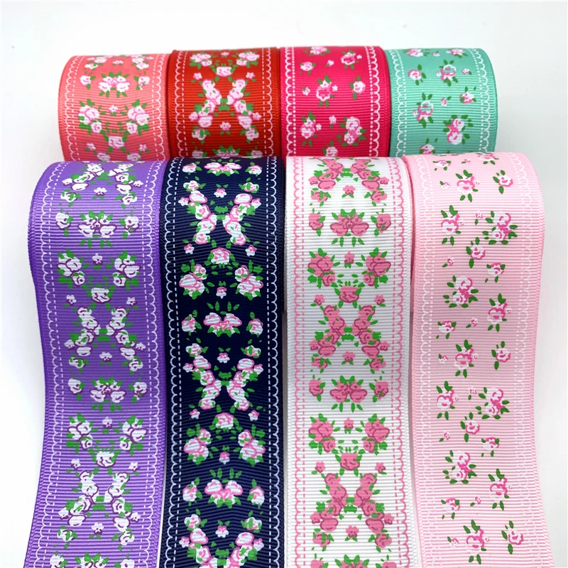 5 yardov/šarža 38 mm grosgrain stuha Tlač kvetov Ribbon