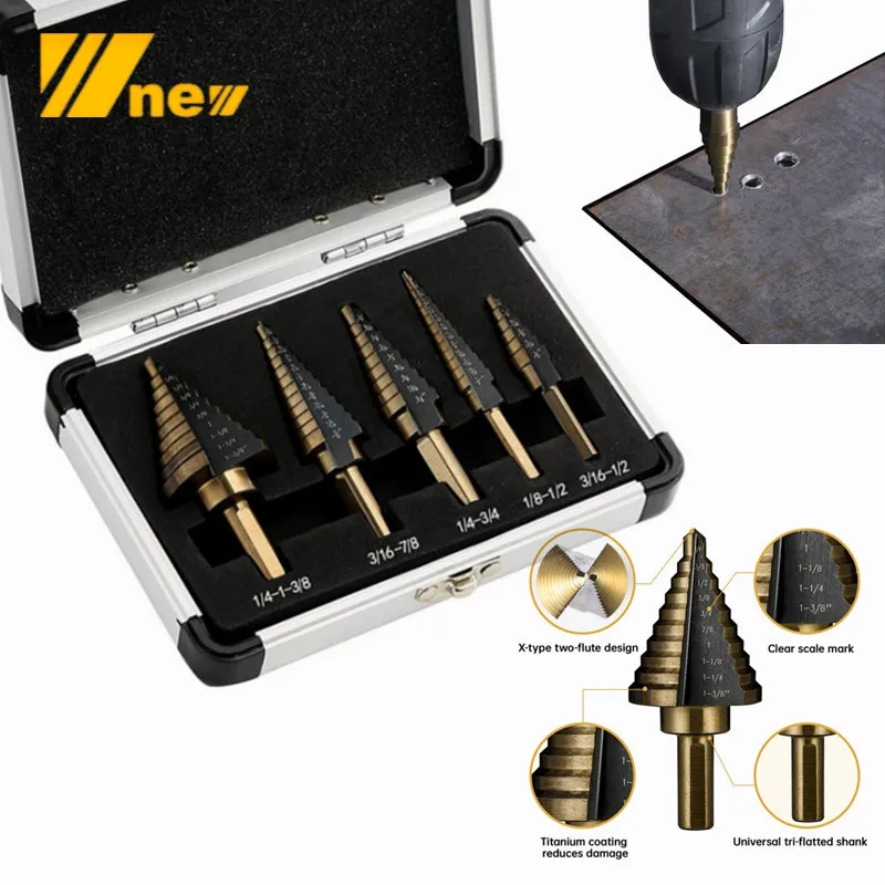 5 štýlov HSS 4241 Cobalt Step Taper Drill Viac otvor 50 Veľkosť Krok Step Set Tool Hliníkový škrupina kovový vŕtač kovový drevený náradie