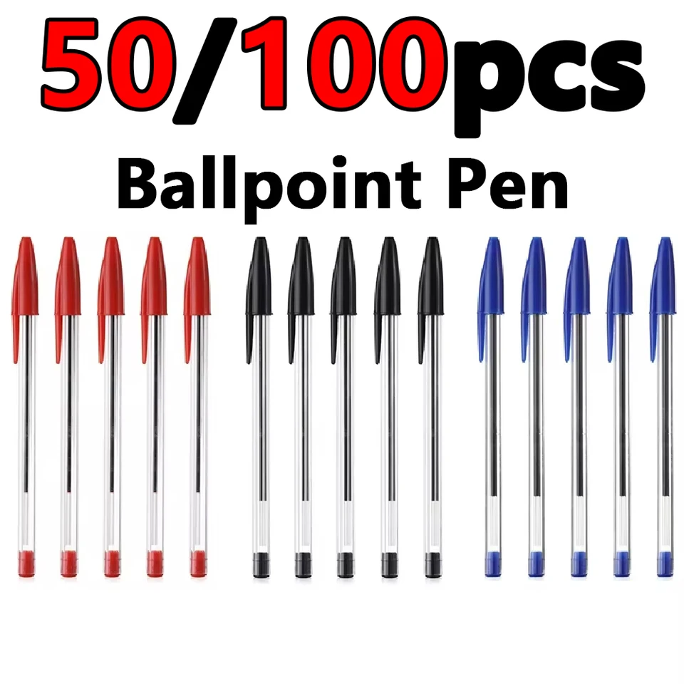 50/100 pcs Ballpoint Pens 1,0 mm modrá čierna plastová guľôčka Pen Študent Škola Školské kancelárske potreby Dlhodobé plynulé písanie