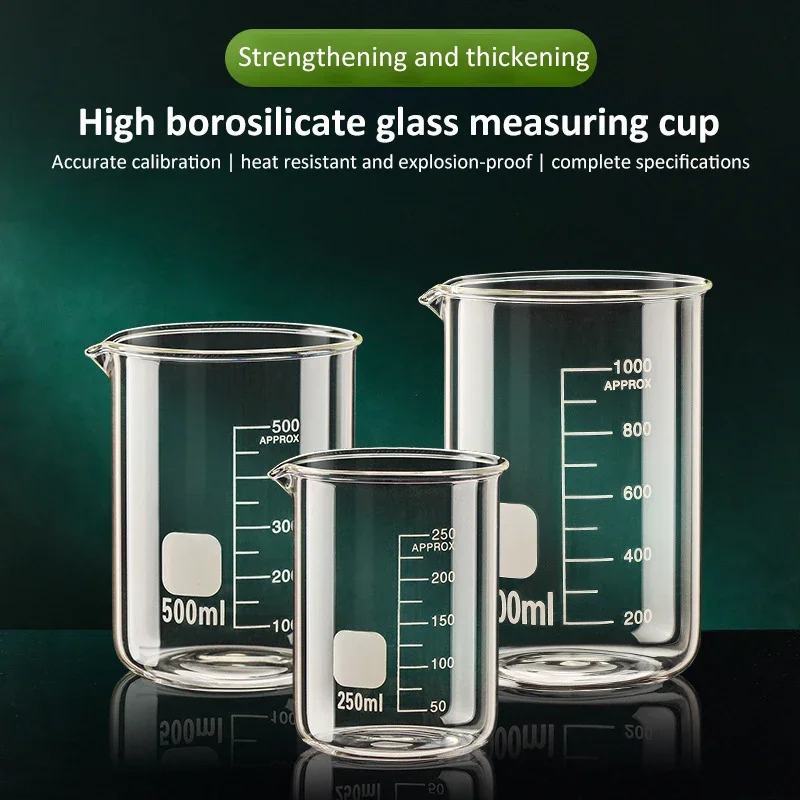 50-1000 ml priehľadné vysoké borosilikátové sklo meracie pohár číre šálka šálka laboratórne kadičky