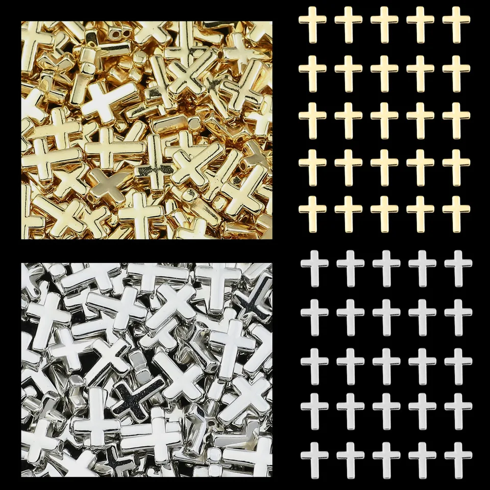 50/100ks 9x12 mm CCB Plastové krížové korálky Zlaté strieborné vestovné guľôčky pre DIY šperky Výroby náramkových náhrdelníkov remeselníkov