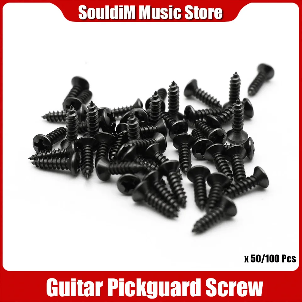 50 / 100ks basové gitarové skrutky pickguard, skrutka skrutky krytu dutiny pre elektrickú gitaru basy 3*12 mm chróm / zlato / čierna