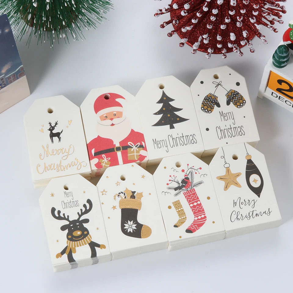 50/100ks Veselé vianočné vianočné papierové karty štítky Štítky vianočné zavesenie Tagy DIY Scrapbooking Crafts Svadobné hospodárstvo