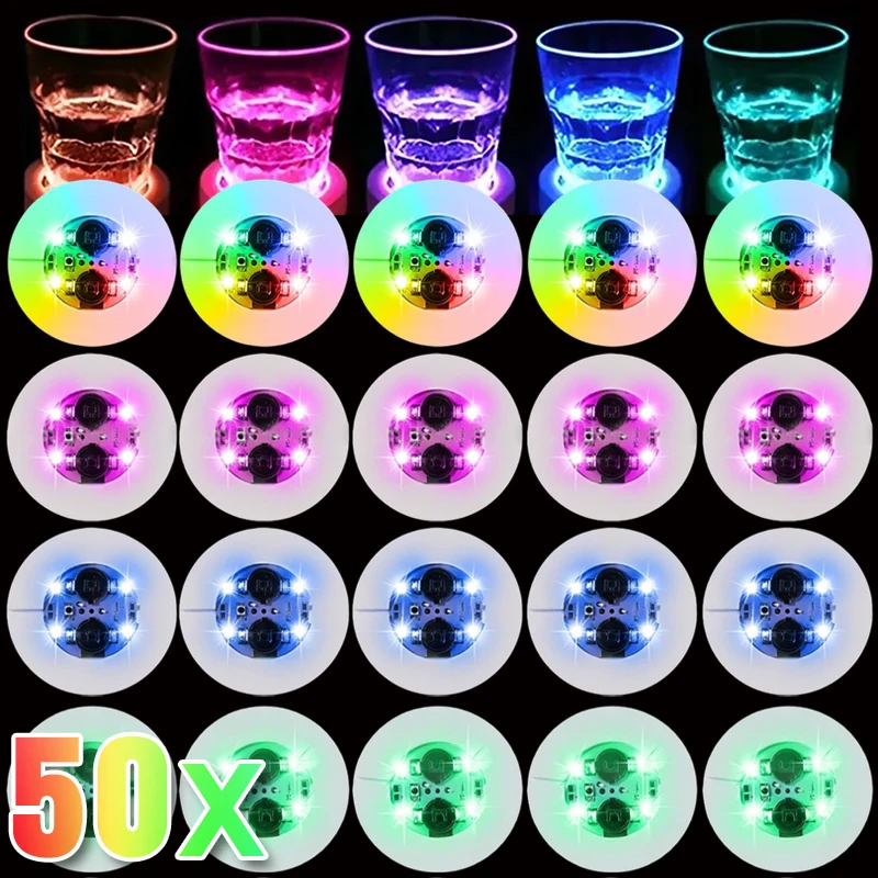 50/11ks LED dráha s batériou napájanou bleskovými svetlo Coasters nálepky na likér fľaša víno Mat Mat Pad Bar Party Decor Wholesale