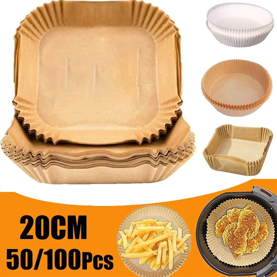 50/16ks vzduchový fritéza na jedno použitie na jedno použitie na grilovanie Panvová panvica s okrúhlym rúrom 20 cm Airfryer Oil Hufroof University Paper Liner