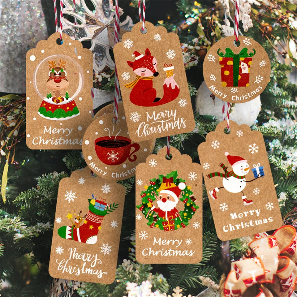 50/48ks Veselé Vianoce DIY Kraft Tags štítky