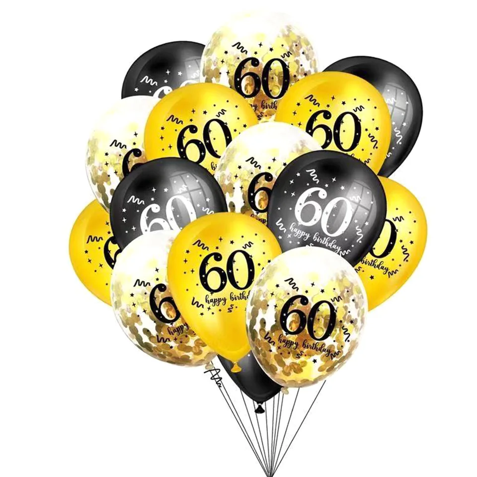 50./60. narodeniny Balóny Balóny 15ks narodeninová balónka pre mužov a ženy Čierne zlato Latex Balón Party Dekorácie