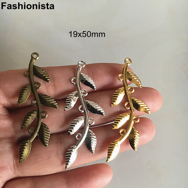 50 ks -Dlhé listy vetvy prívesok 19x50 mm zlaté farby bronzového stromu Branch kúzla pre šperky remeslá DIY -f