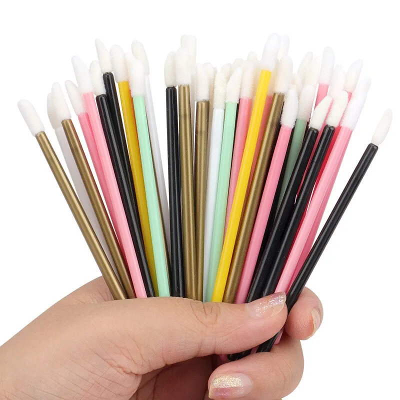 50 ks jednorazové nástroje na pery kefy na pery Duté prúdy na pery nylonové lesklé lesklé palice Aplikátor Lipstick Ripstick Set Kozmetické nástroje