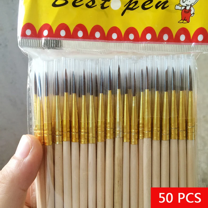 50 ks/veľa dlhých vlasových hák linky Pen 000# Drevené maľovanie kefy Umenie Supply Supply Art Stacery Watercolor Painting Pen Wholesale