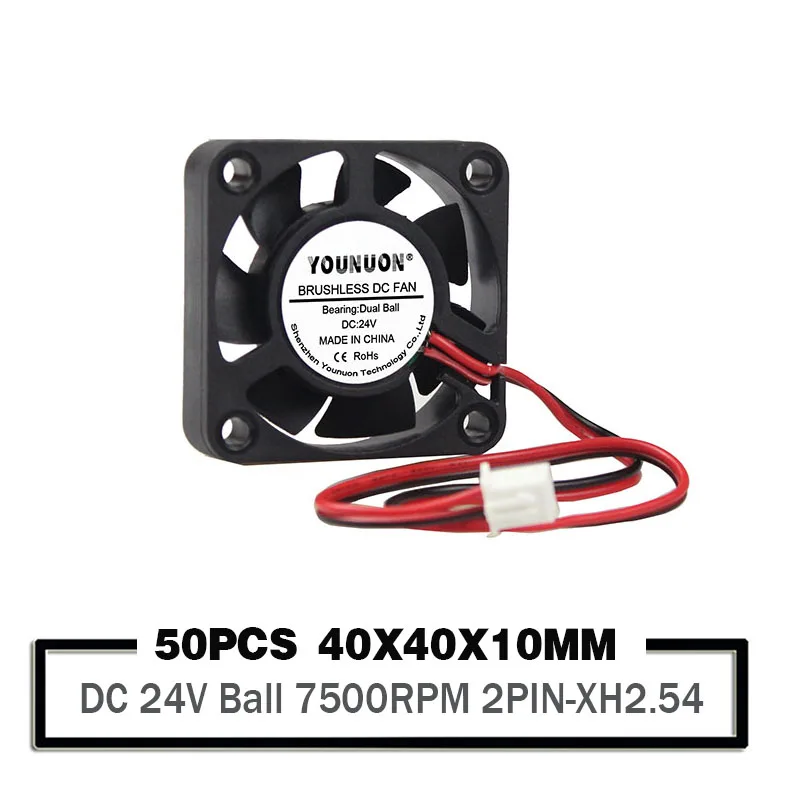 50 kusov Younuon 24 V Mini chladiaci počítačový ventilátor Malé 40 mm x 10 mm DC Brushless 2pin Dual Gule Ložisko 4010 40 mm 40x40x10mm