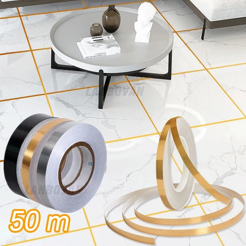 50 m 1krolls keramická dlaždica plesní medzeru páska zlata strieborná páska Self Adhesive PVC Wall Floor Home Decor Tape