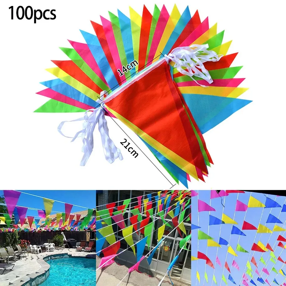 50 m viacfarebné trojuholníkové vlajky Bunting Party Banner Pennant Festival Outdoor Decor for Home Garden Wedding Shop Decor Decor