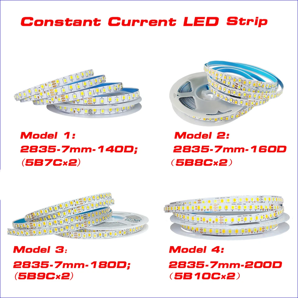 50 metrov alebo 100 metrov (3 spájkovacie kĺby) 2835-7MM-140D/160D/180D/200D 200 mA LED Strip Konštantný prúd 3Colors LED stuha LED