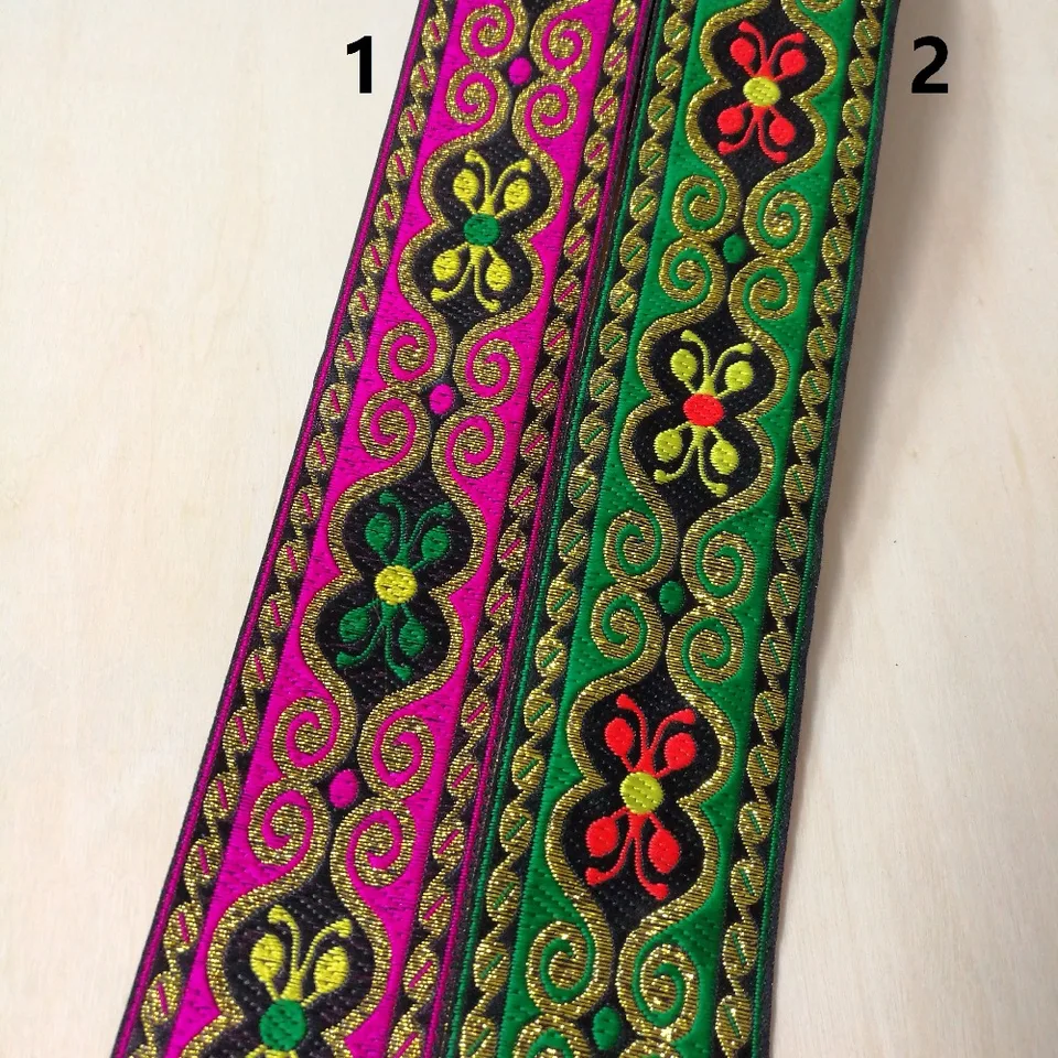 50 mm 5cm 2 '' ružový zelený motýľ etnický filigree Tinkre Costy Concein Decotion Laciness Lace National Jacquard Ribbon Webbing