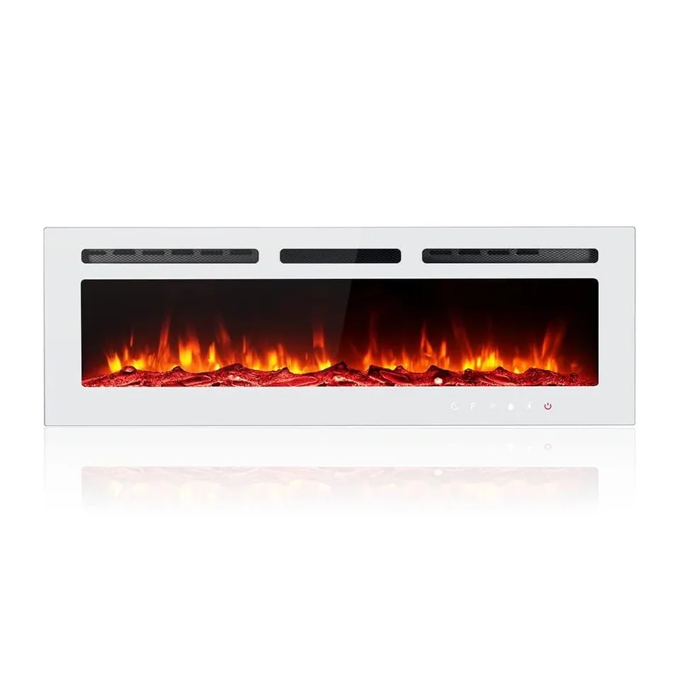 50 -palcový elektrický krb, zapustený/stenu namontovaný elektrický krbový ohrievač, plávajúci krb s 12 farbami LED, 1500 W/750W