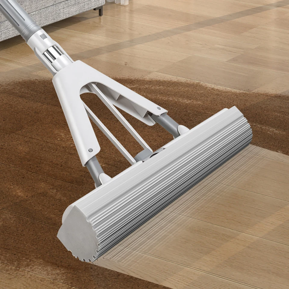 50-palcový zatiahnuteľný samonosný špongiový mop s 2 absorpčnými špongiami, odnímateľné opakovane použiteľné stlačenie mop pre podlahy, tvrdé drevo, dlaždice