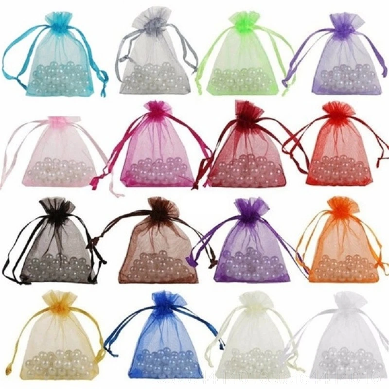 50 šperkov vrecká na balenie Organza Bag 7x9 9x12 10x15 13x18 17x23cm Darčeková taška Organza Svadobná dekoračná taška