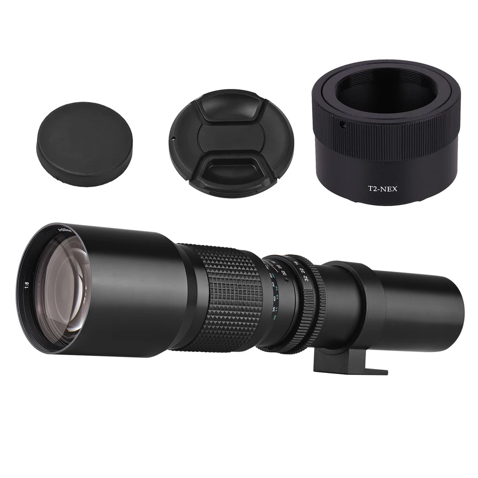 500 mm super teleobjektív s adaptérom T-Mount to NEX E-Mount Adapter pre Sony A9 A7 A7R A7S A5000 A6000 A6500 NEX-7 NEX-5 NEX-6