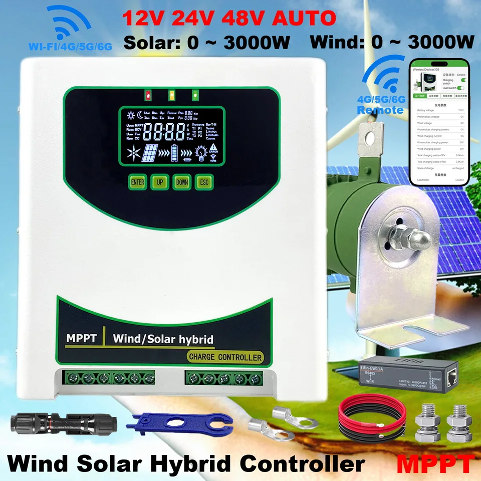 5000W Hybridný veterný solárny poplatok Booster Controller Skutočná doska MPPT s WiFi Monitor solárny panel regulátor LIFEPO4 s ekvalizérom