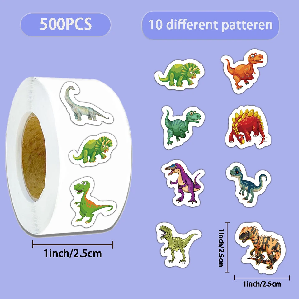 500ks kreatívne výbušné výbušné nálepky Dinosaur Roll Roll Roll Roll Decisia Gift Series Labels Notebook Ležiace vodotesné nálepky