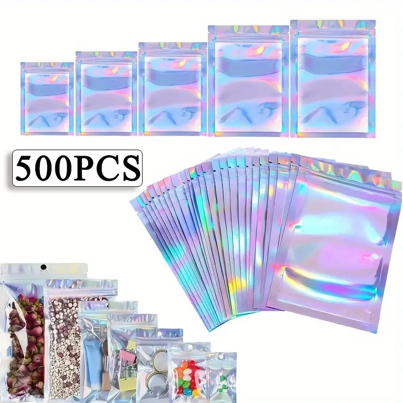 500ks laserový ziplock taška Tri veľkosti Opätovné použiteľné pre šperky vrecká na mobilné telefóny Snack Storack Storage Storage Storage Kitchen Organizátor tašky