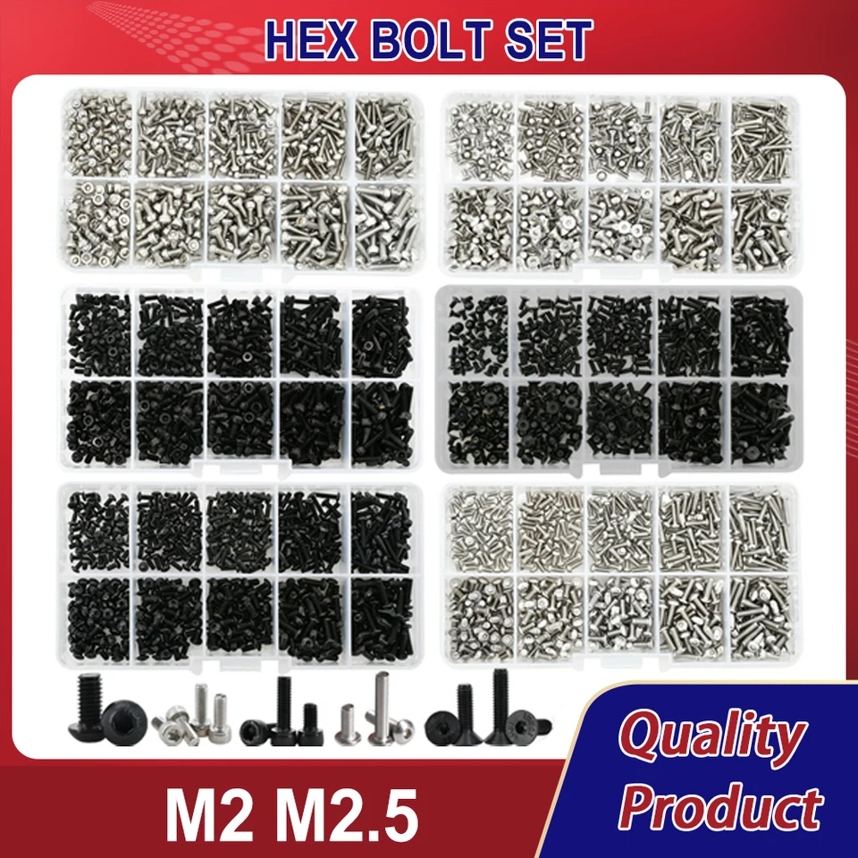 500ks M2 m2.5 Sada s malými skrutkami 4 mm 5 mm 8 mm 10 mm elektrické skrutky HEX hex hexagon soketový čiapka laptop PCB allen skrutky