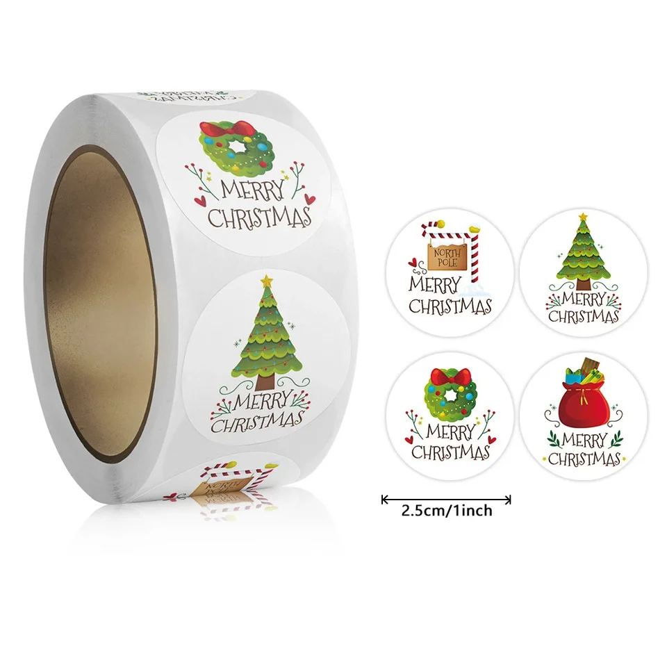 500ks Veselé vianočné nálepky Round Stickers vianočné štítok pre obálku tesnenie darček pre darček s výrobkami Produkt balenie nálepky