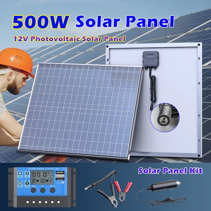 500W12V fotovoltaický solárny panel, 1000W Power Bank Kit 100Acontroller Solar Panloš