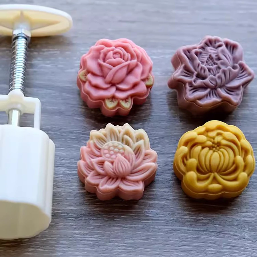 50G Mid-Autumn Mooncake Press forma Rose Lotus Pivony Tvar kvetu Cookie Cookie Nové pečivo na pečenie DIY Užitočný pomocník