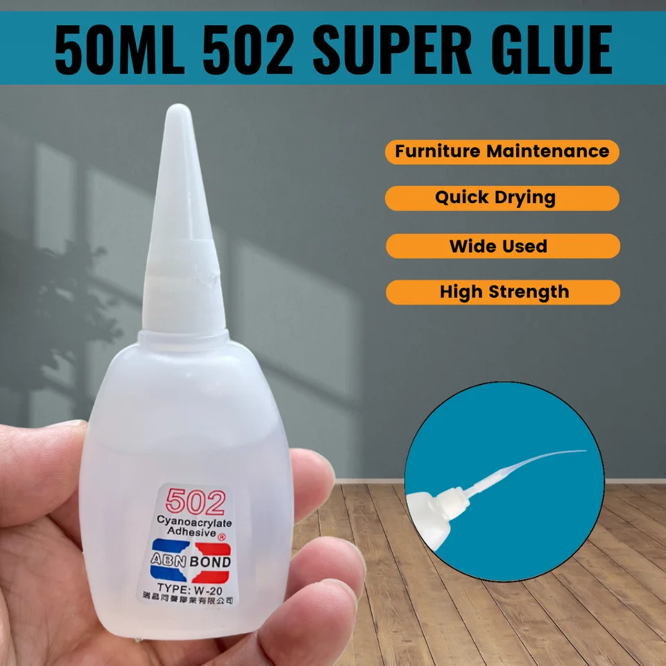 50G NOVINKA 502 Super Glue Okamžité rýchle sušenie kyananyakrylátu Adhézne silné spojenie rýchle remeslá kožené kovové opravy kvapaliny