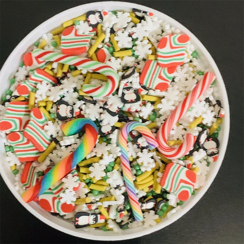 50G Vianočné palice Plátky Polymérna hlinená trstinová ponožky posypané remeslámi, ktoré vytvárajú DIY Soft Herttery Slime Plniace príslušenstvo 1 cm