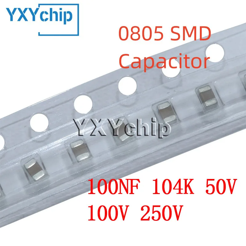 50ks 0805 100nf 104k 50V 100V 250V 10% x7r 2012 SMD ChIP Viacvrstvový keramický kondenzátor