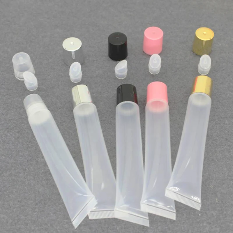 50ks 10 ml 15 ml 20 ml prázdna rúžová trubica, mäkká hadica na pery, hadica na make-up sub-subserking, číry plastový lesk na pery F606