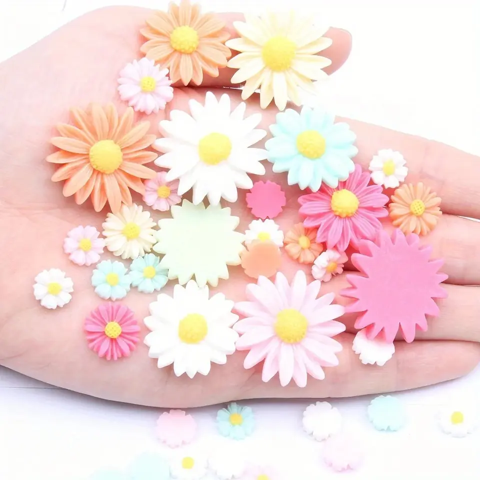 50ks 10 ~ 26 mm veľkosti zmesi Živobievky Daisy kvety Flatbacks Cabochons Slnečnicové kúzla DIY Crafty pre veľkonočné dekorácie kariet