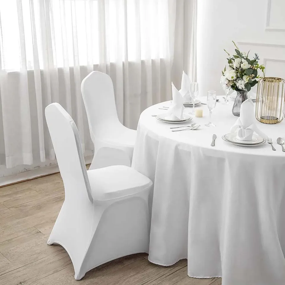 50ks/100ks biele univerzálne stoličky pokrývajú Stretch Spandex pre svadobnú hostinu Banquet Hotel Decor