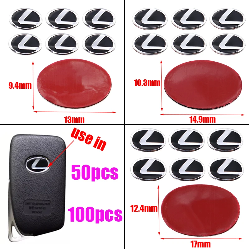 50ks 100ks horúci predaj Lexus 13 mm 14,9 mm 17 mm 3D hliníkové logo logo Key fob dekorácie Embles Auto kľúč odznak
