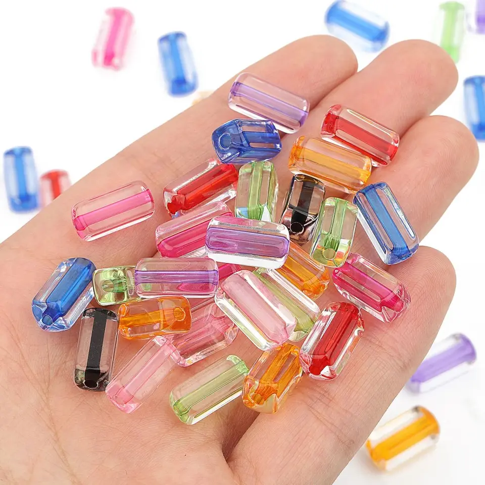 50ks 13,5x6mm mix Mix Priehľadné zafarbené jadro Akrylový obdĺžnik Tvar guľôčok voľný rozperkový korálky šperky výroby náhrdelníka Náramok náhrdelníka