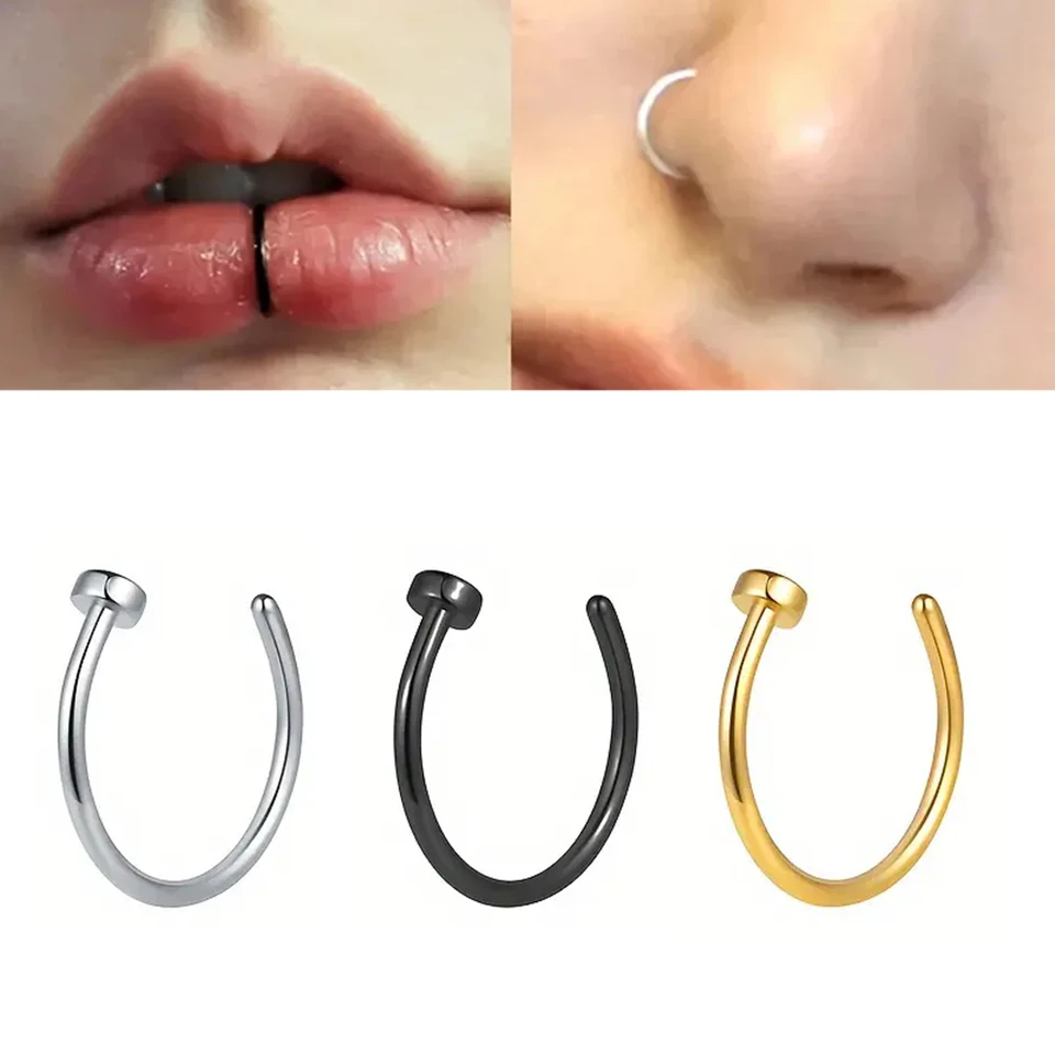 50ks 18g Falošné nosné krúžky z nehrdzavejúcej ocele na pery prsteň Labret prsteň nosa náušnice chrupavka Piercing šperky