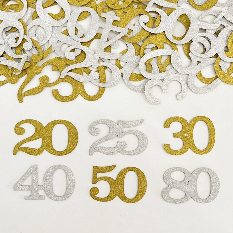 50ks 20 25 30 40 40 Vekové čísla strieborného zlata Konfety výročie výročia večierku Tab