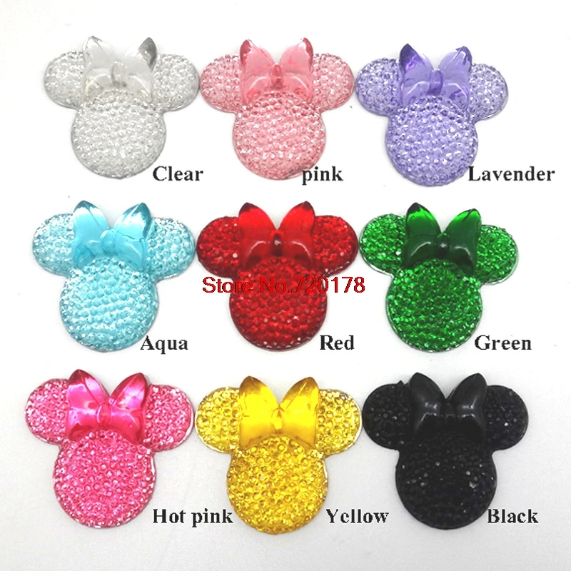 50ks 25*28 mm lesklé živice Shinestone Mouse Head Flatback Cabochon pre DIY Craft Decotion na sklade